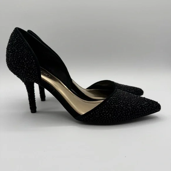 COACH Camille Heels Black Suede Rhinestone Pointed Toe Pumps 6.5 - Picture 2 of 16